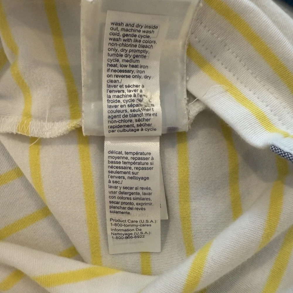 Tommy Hilfiger Men's‎ Large Polo Shirt White Yellow Stripes Blue Collar